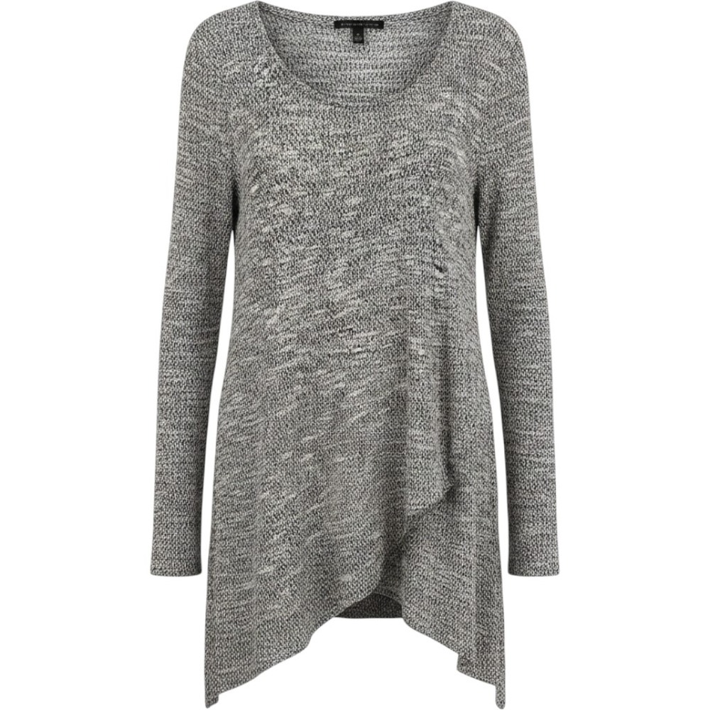 Marled Knit Asymmetrical Hem Women XL Tunic Top Black White Signature Studio
